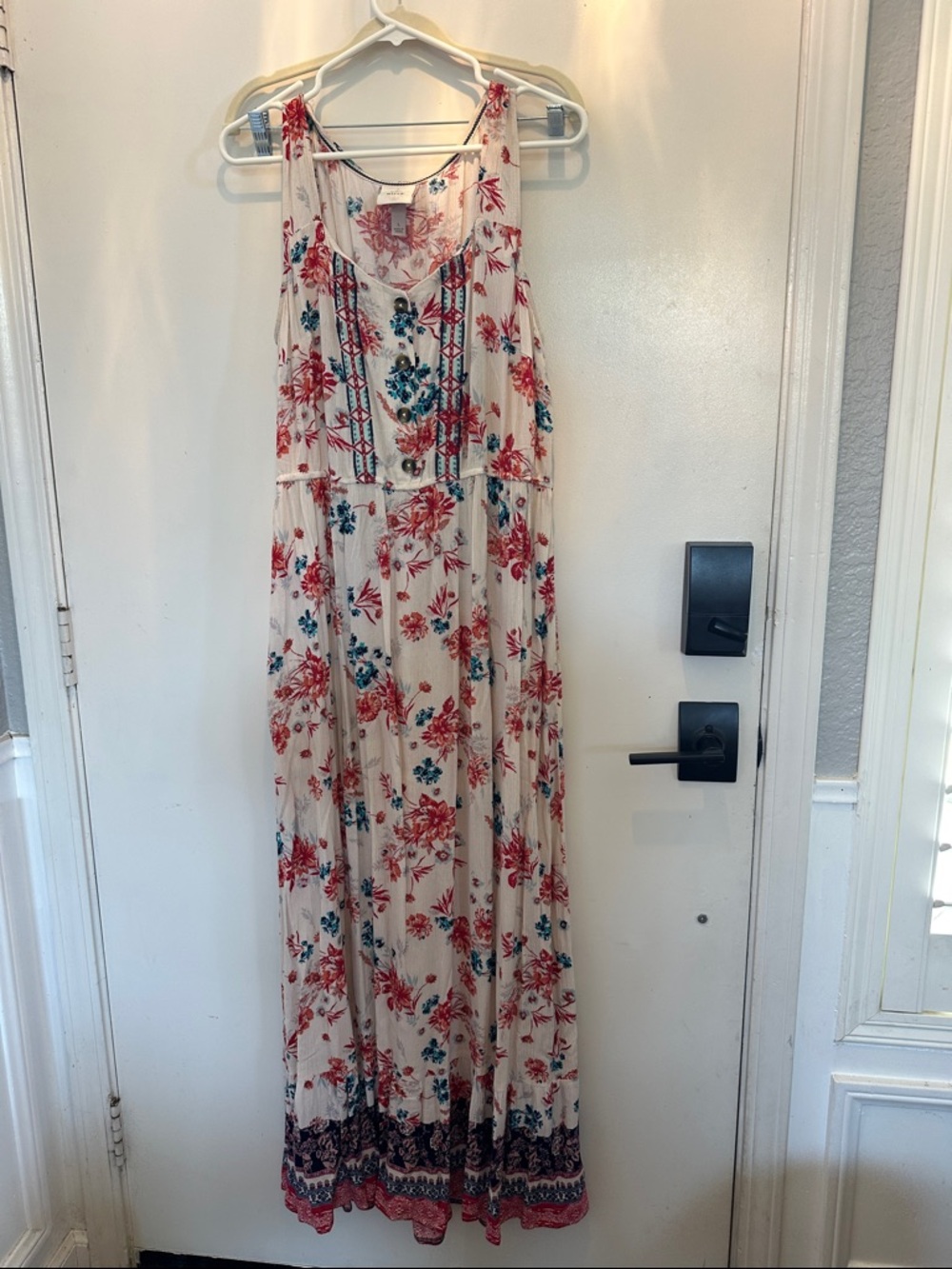 Knox Rose Floral Maxi Sundress in Cream with Pink & Teal Accents L